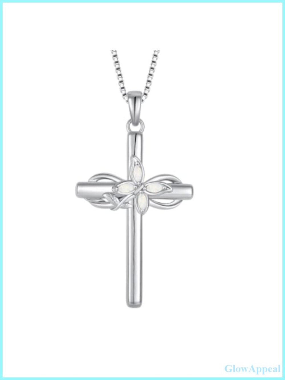 925 Sterling Silver Cross Necklace Opal Pendant Women